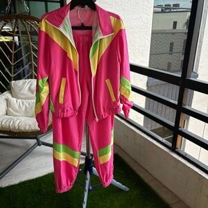 Vibrant Pink and Green Women's Tracksuit